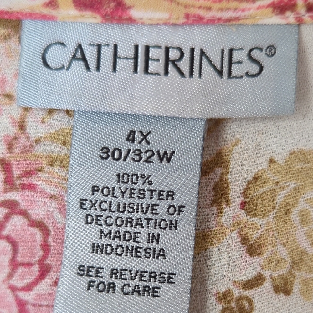 Catherines Pink and Cream Graphic Peplum Blouse - Picture 2 of 3
